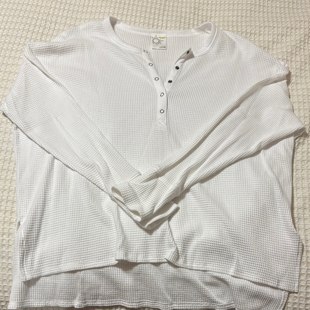 White Waffle Knit Long Sleeve Top